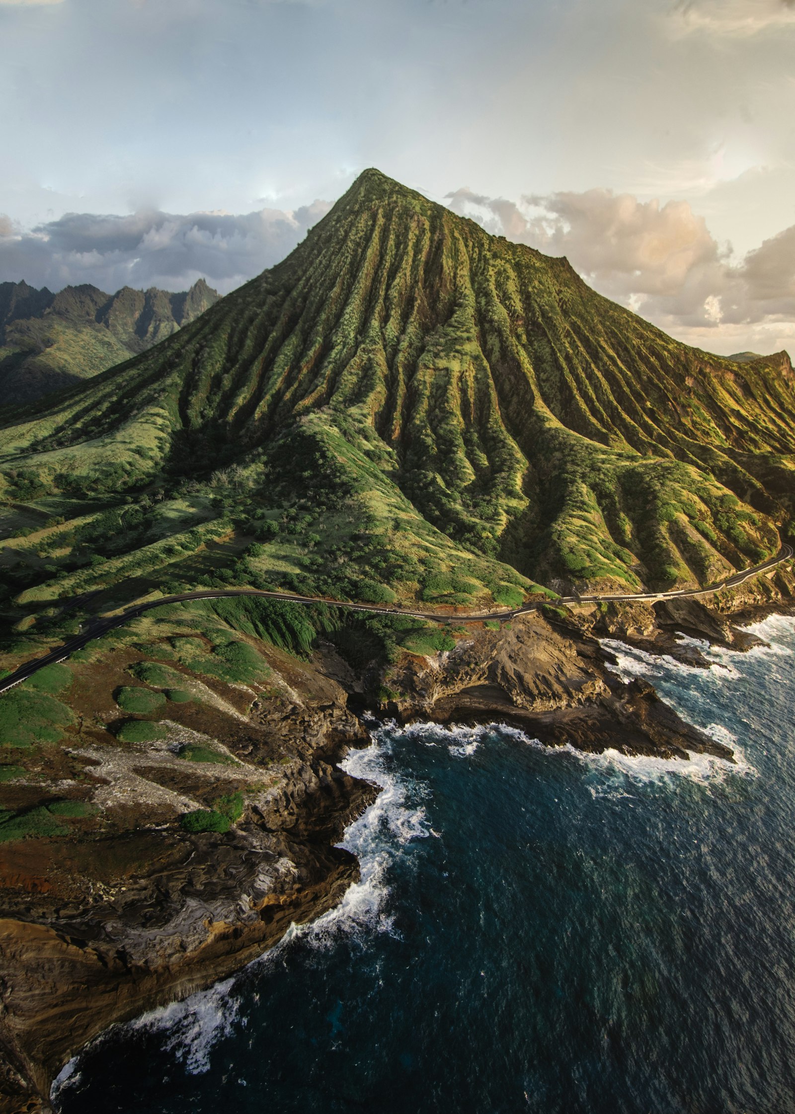 Lush green mountain coastline in Hawaii