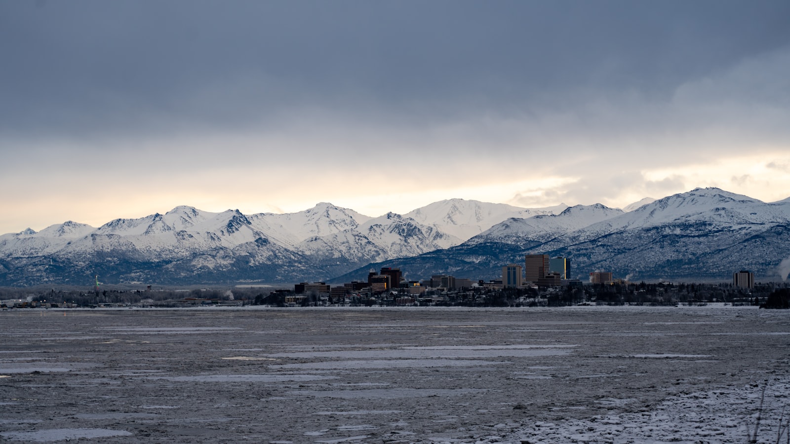 Anchorage city with mountains behind